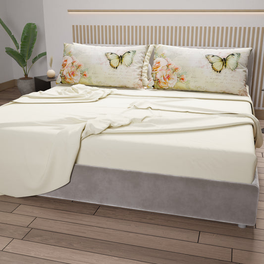Draps en coton, Parure de lit avec taies d'oreiller en impression digitale Shabby 336