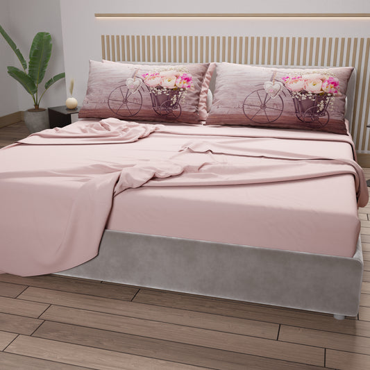 Draps en coton, Parure de lit avec taies d'oreiller en impression digitale Shabby 337