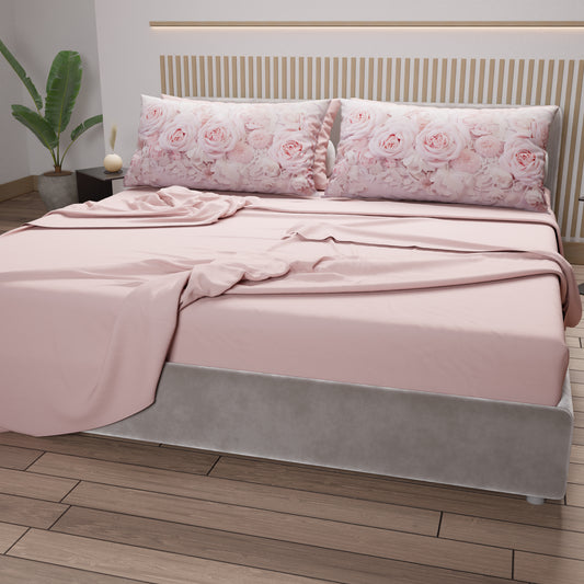 Draps en Coton, Ensemble de Lit avec Taies d'Oreiller en Impression Digitale Shabby 340