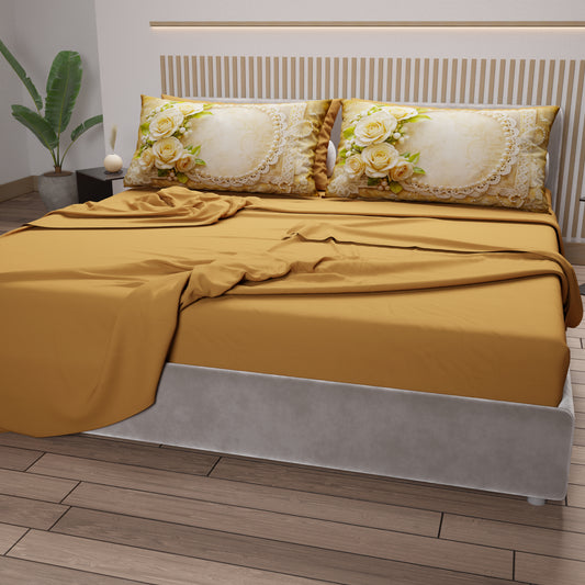 Draps en Coton, Ensemble de Lit avec Taies d'Oreiller en Impression Digitale Shabby 342
