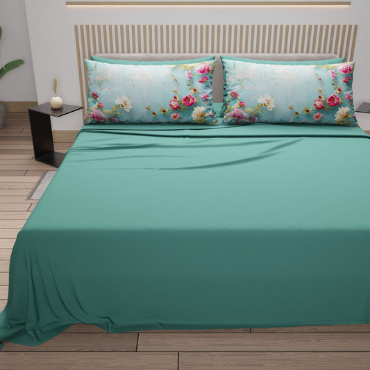 Draps en Coton, Ensemble de Lit avec Taies d'Oreiller en Impression Digitale Shabby 345