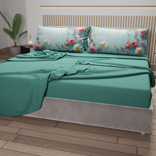 Draps en Coton, Ensemble de Lit avec Taies d'Oreiller en Impression Digitale Shabby 345