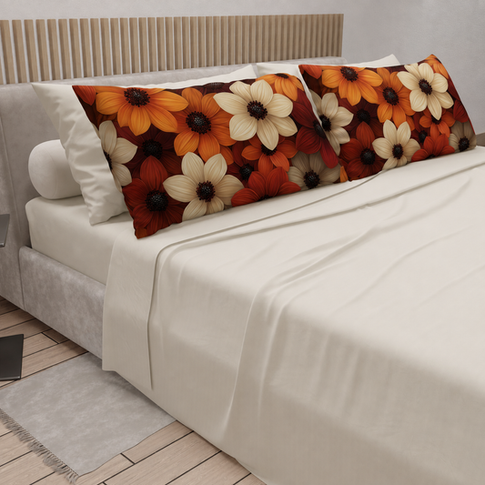 Lenzuola in Cotone, Completo Letto con Federe in Stampa Digitale Autunno 05 Panna