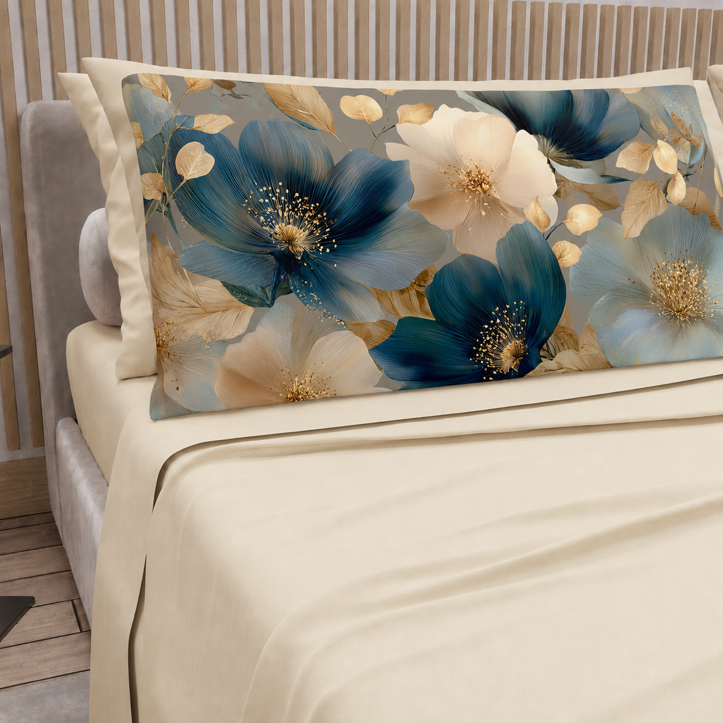 Lenzuola in Cotone, Completo Letto con Federe in Stampa Digitale Petalo 12 Panna.