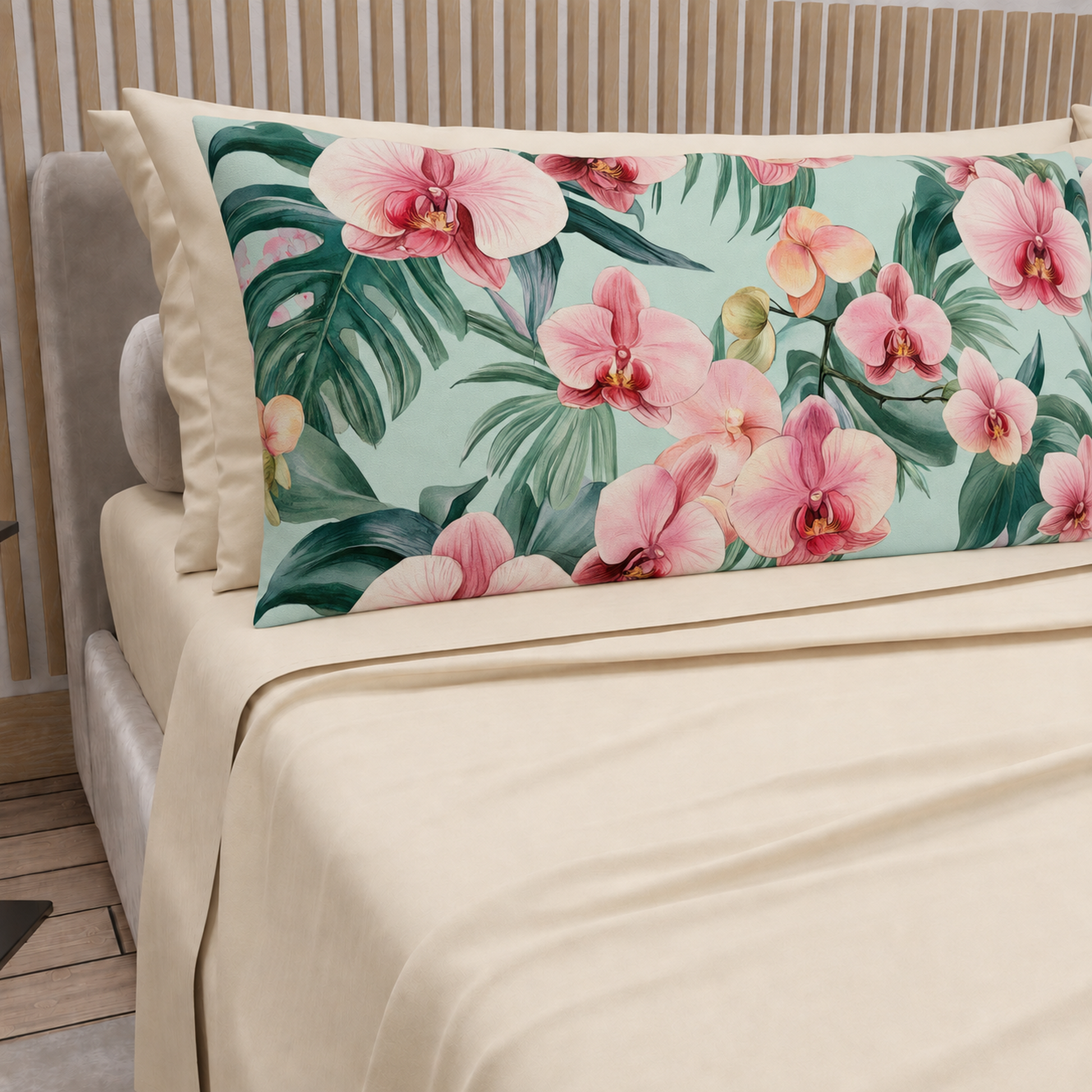 Lenzuola in Cotone, Completo Letto con Federe in Stampa Digitale Petalo 03 Panna.