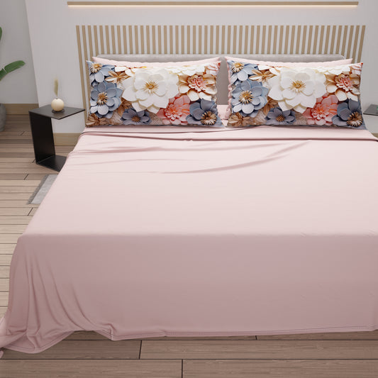 Draps en coton, Parure de lit avec taies d'oreiller en impression numérique florale 05-1