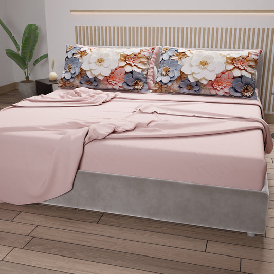 Draps en coton, Parure de lit avec taies d'oreiller en impression numérique florale 05-1