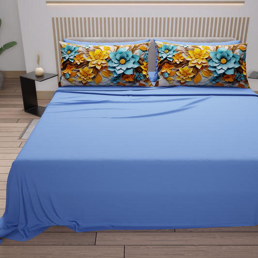 Lenzuola in Cotone, Completo Letto con Federe in Stampa Digitale Floreale 05-16
