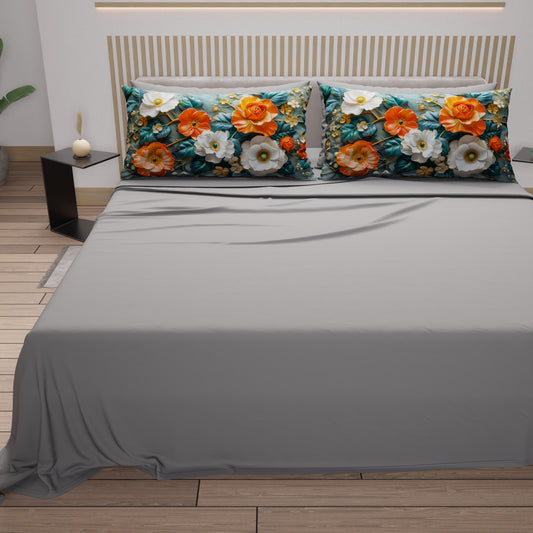 Lenzuola in Cotone, Completo Letto con Federe in Stampa Digitale Floreale 05-18
