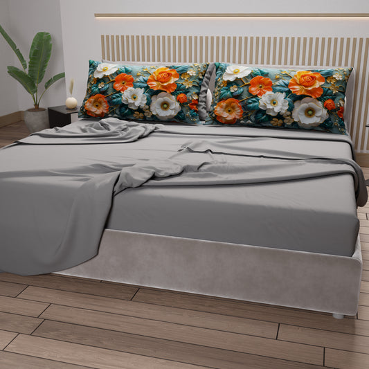 Lenzuola in Cotone, Completo Letto con Federe in Stampa Digitale Floreale 05-18