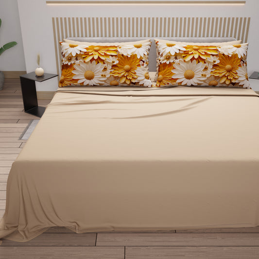 Draps en coton, Parure de lit avec taies d'oreiller en impression numérique florale 05-2