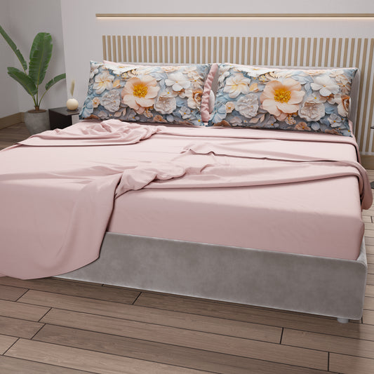 Draps en Coton, Parure de Lit avec Taies d'Oreiller à Imprimé Floral Numérique 05-20
