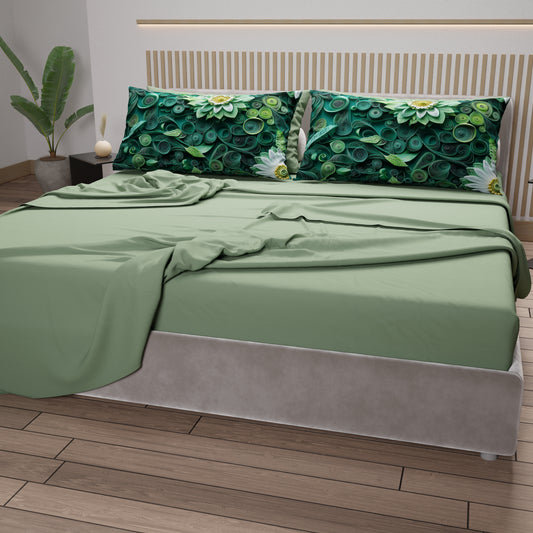 Draps en Coton, Parure de Lit avec Taies d'Oreiller à Imprimé Floral Numérique 05-22