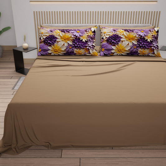 Draps en coton, Parure de lit avec taies d'oreiller en impression numérique florale 05-4