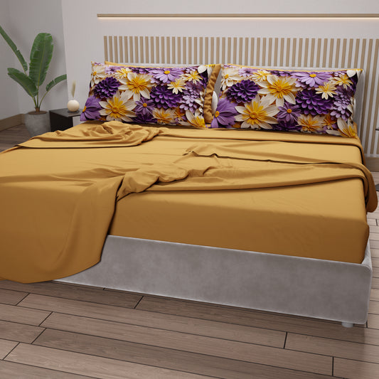 Draps en coton, Parure de lit avec taies d'oreiller en impression numérique florale 05-4