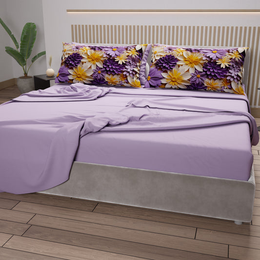 Draps en coton, Parure de lit avec taies d'oreiller en impression numérique florale 05-4