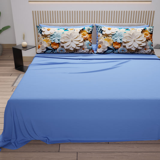 Draps en coton, Parure de lit avec taies d'oreiller en impression numérique florale 05-5