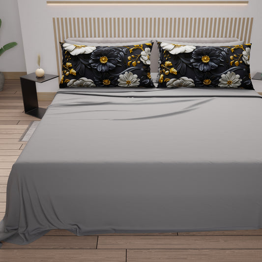 Lenzuola in Cotone, Completo Letto con Federe in Stampa Digitale Floreale 05-6