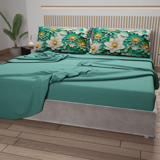 Draps en coton, Parure de lit avec taies d'oreiller en impression numérique florale 05-7