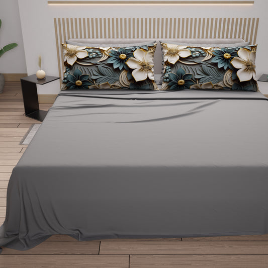 Draps en coton, Parure de lit avec taies d'oreiller en impression numérique florale 05-8