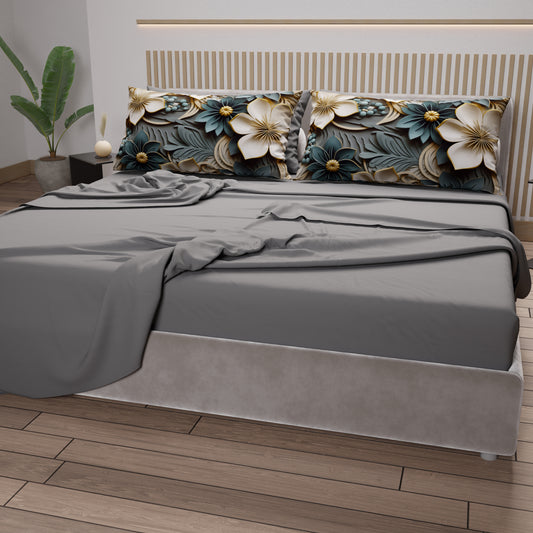 Draps en coton, Parure de lit avec taies d'oreiller en impression numérique florale 05-8