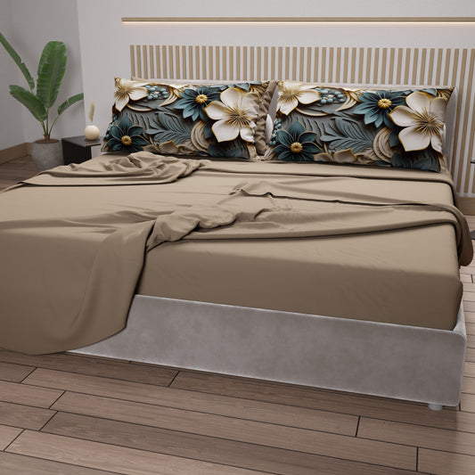 Draps en coton, Parure de lit avec taies d'oreiller en impression numérique florale 05-8