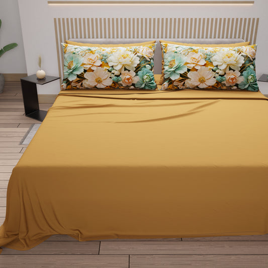 Draps en coton, Parure de lit avec taies d'oreiller en impression numérique florale 05-9