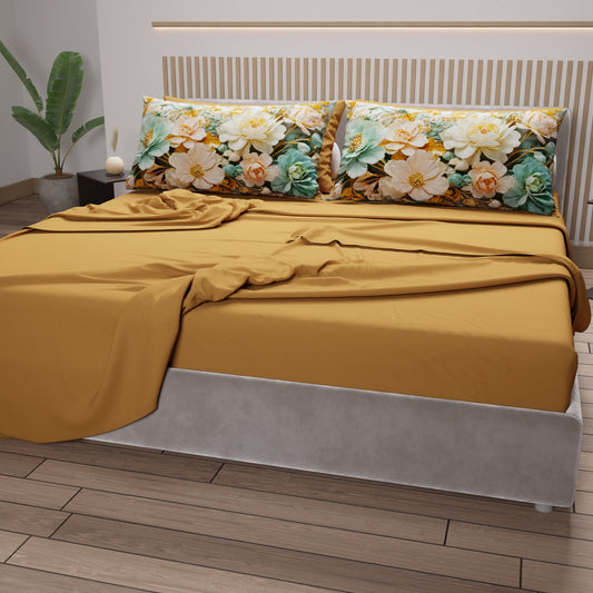Draps en coton, Parure de lit avec taies d'oreiller en impression numérique florale 05-9