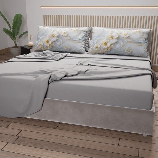 Draps en Coton, Parure de Lit avec Taies d'Oreiller en Impression Numérique Florale 06-1