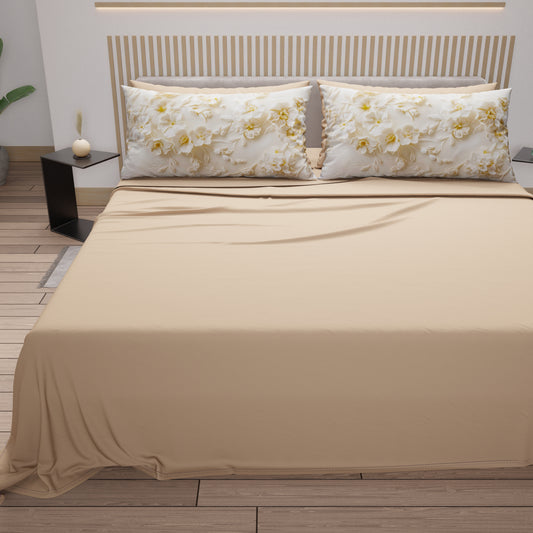 Draps en Coton, Parure de Lit avec Taies d'Oreiller en Impression Numérique Florale 06-10