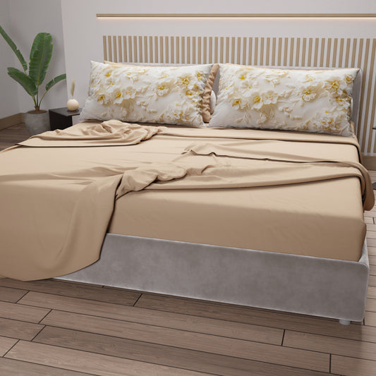 Draps en Coton, Parure de Lit avec Taies d'Oreiller en Impression Numérique Florale 06-10