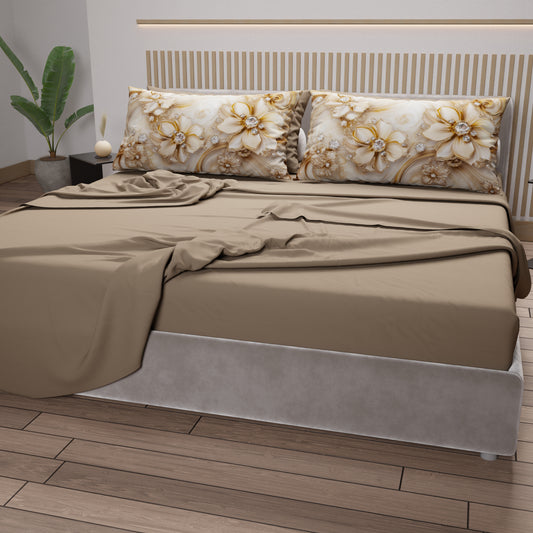 Draps en Coton, Parure de Lit avec Taies d'Oreiller en Impression Numérique Florale 06-13