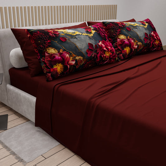Draps en Coton, Parure de Lit avec Taies d'Oreiller en Impression Numérique Florale 06-16