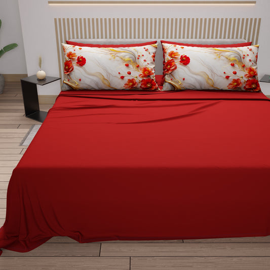 Lenzuola in Cotone, Completo Letto con Federe in Stampa Digitale Floreale 06-2