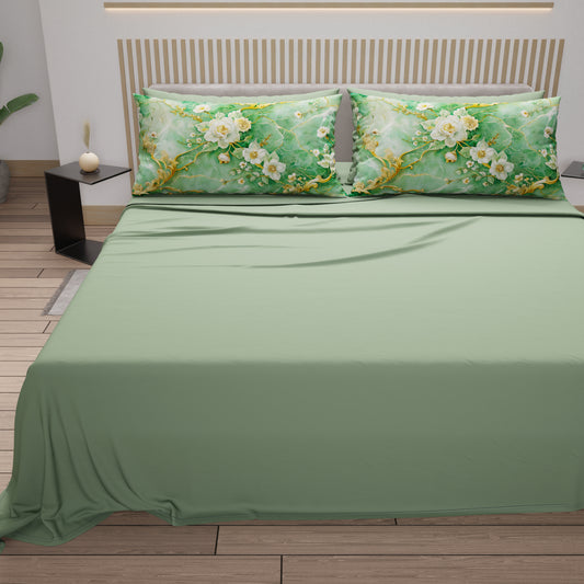 Lenzuola in Cotone, Completo Letto con Federe in Stampa Digitale Floreale 06-3