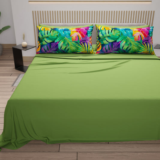 Draps en coton, parure de lit avec taies d'oreiller en impression numérique Tropical 06-2