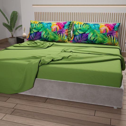 Draps en coton, parure de lit avec taies d'oreiller en impression numérique Tropical 06-2