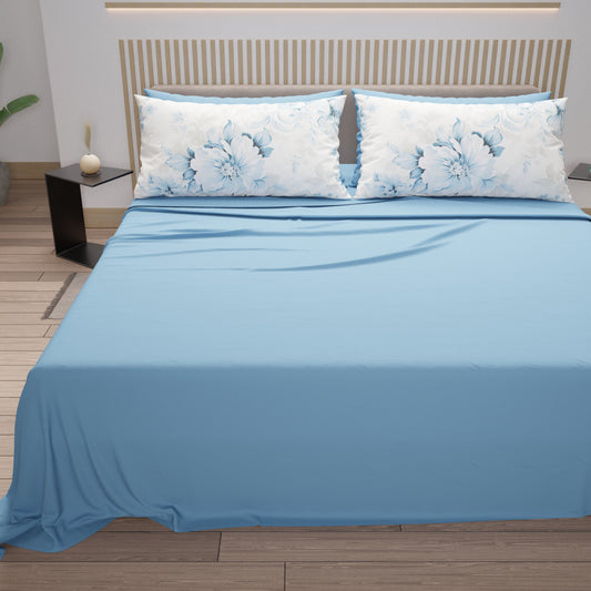 Draps en coton, parure de lit avec taies d'oreiller en impression digitale florale 103