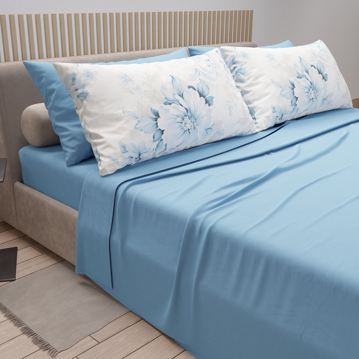 Lenzuola in Cotone, Completo Letto con Federe in Stampa Digitale Floreale 103