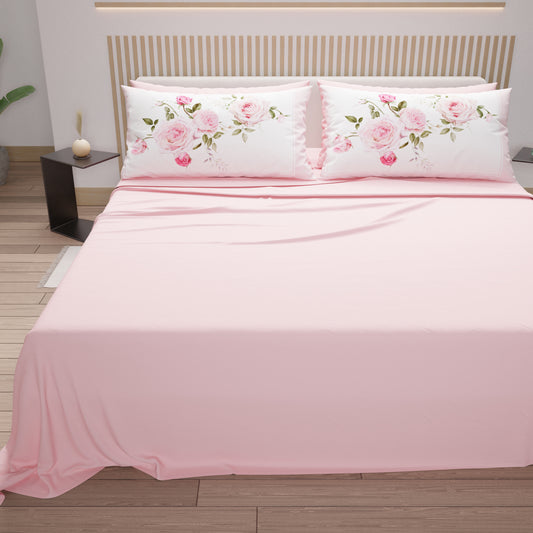 Draps en Coton, Parure de Lit avec Taies d'Oreiller en Impression Numérique Floral 20-00