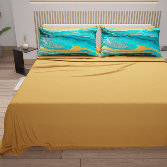 Lenzuola in Cotone, Completo Letto con Federe in Stampa Digitale Marble 02 Verde