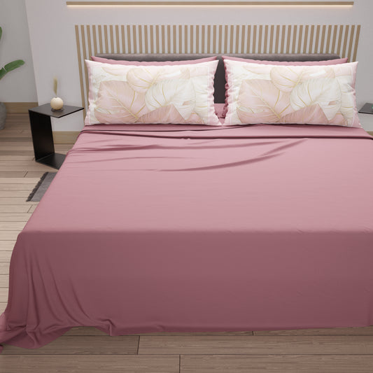 Lenzuola in Cotone, Completo Letto con Federe in Stampa Digitale Tropical Cipria-Oro