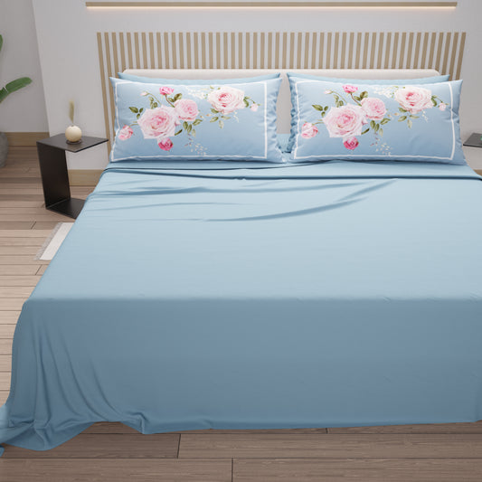 Cotton Sheets, Bed Set with Floral Digital Print Pillowcases 20-04