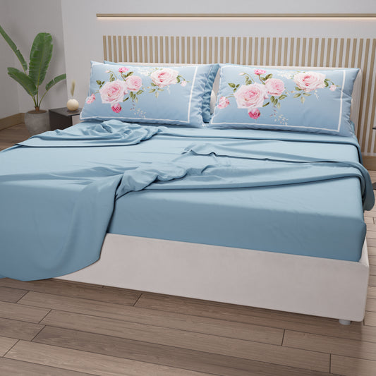 Cotton Sheets, Bed Set with Floral Digital Print Pillowcases 20-04