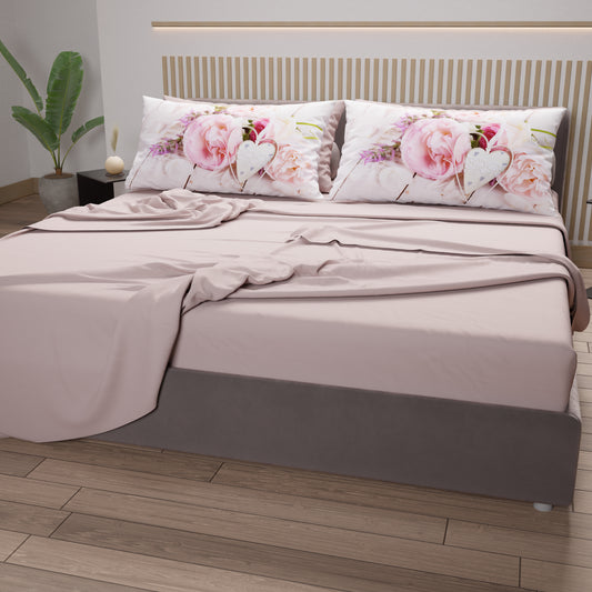 Lenzuola in Cotone, Completo Letto con Federe in Stampa Digitale Country Chic