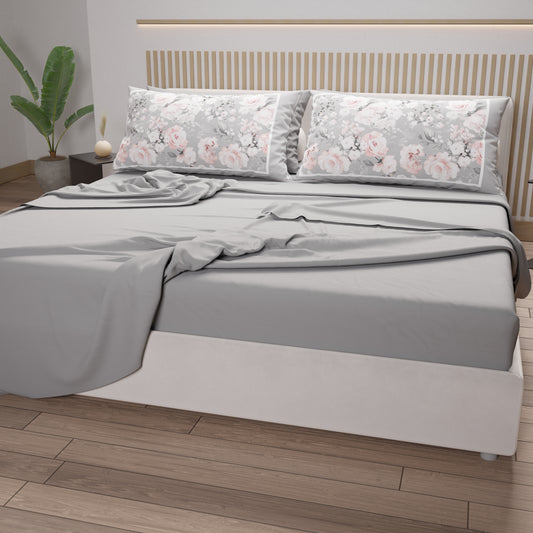 Draps en Coton, Parure de Lit avec Taies d'Oreiller en Impression Numérique Floral 17-02