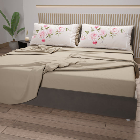 Draps en Coton, Parure de Lit avec Taies d'Oreiller en Impression Numérique Floral 20-06