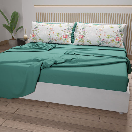 Lenzuola in Cotone, Completo Letto con Federe in Stampa Digitale Spring Grigio