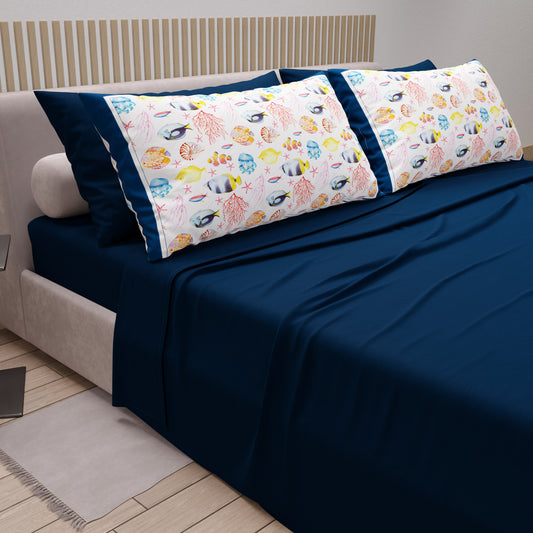 Lenzuola in Cotone, Completo Letto con Federe in Stampa Digitale Marino 05