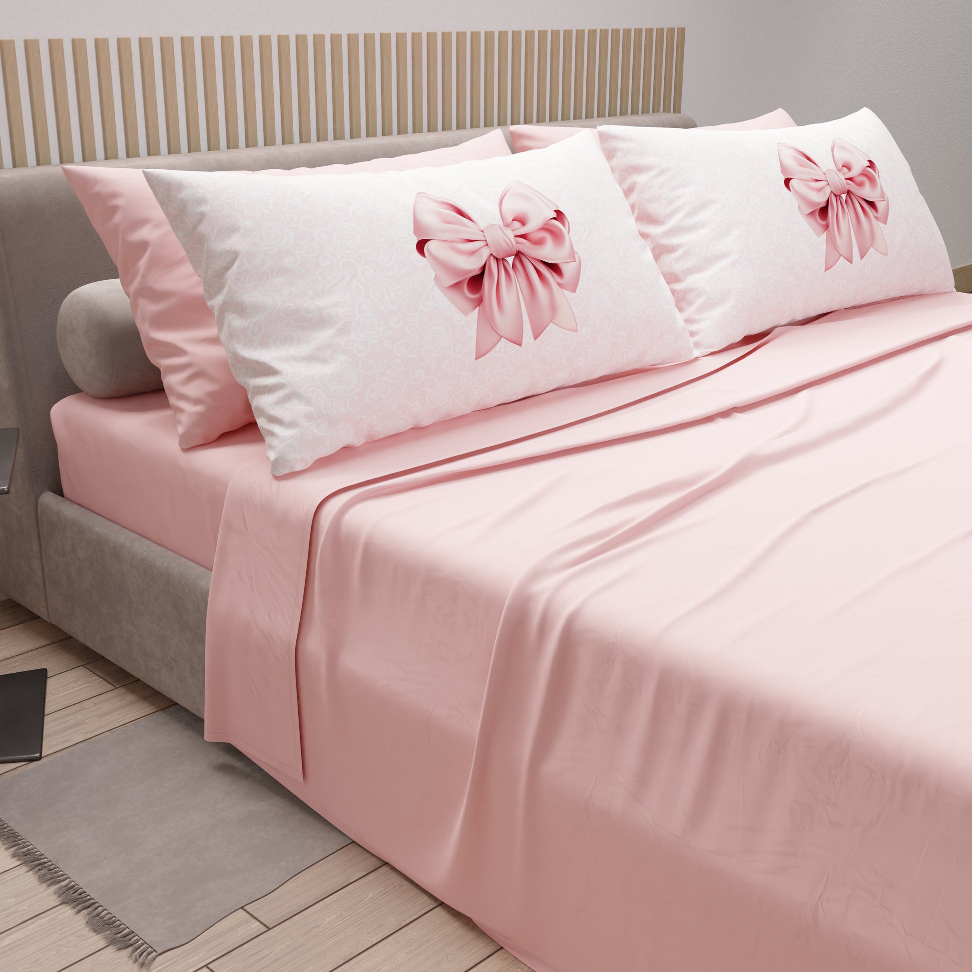 ROSALLINE Parure de lit 160x220 cm avec une taie d'oreiller 50x70 cm et un  drap menthe et rose - Selsey